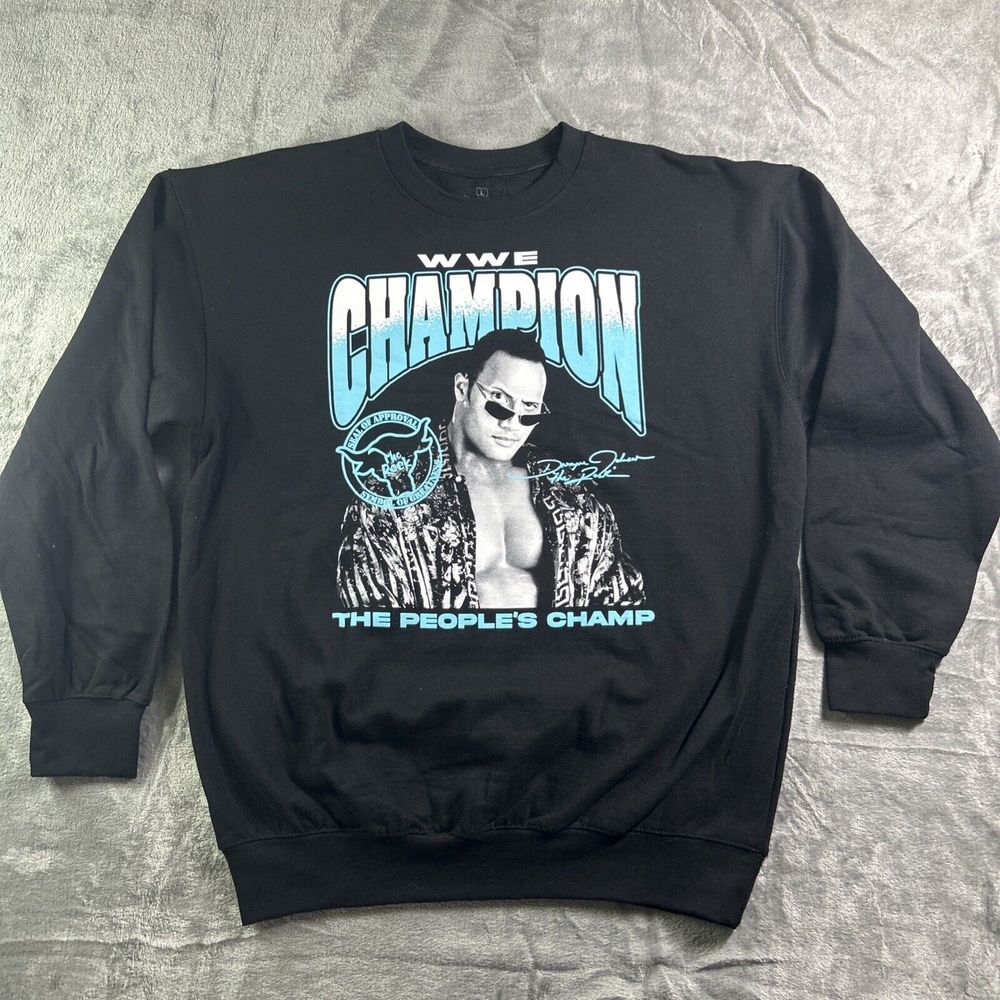 The Rock WWE Champion sweater‎ sweatshirt LARGE NEW NWOT Black Mens